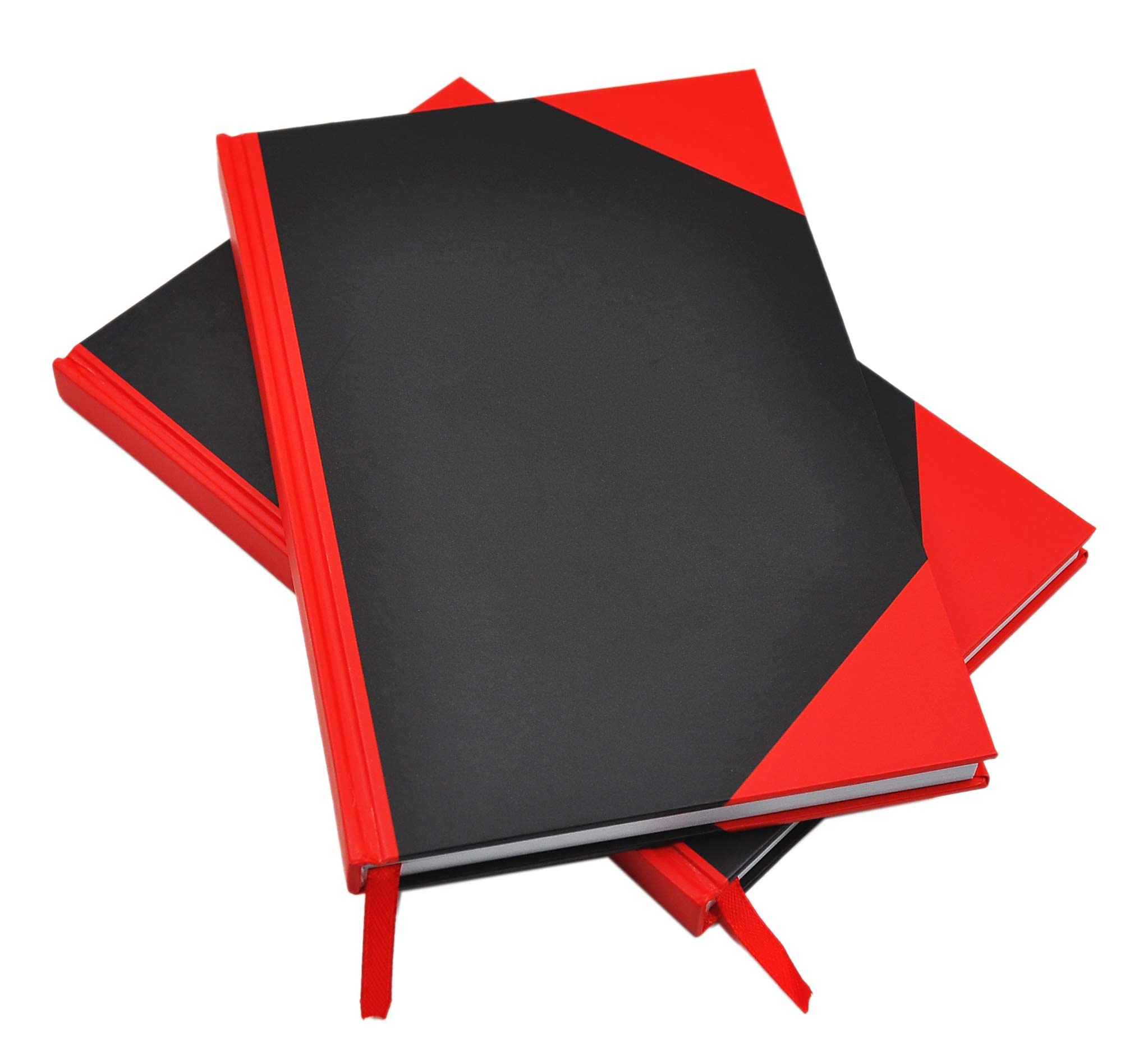 Diari classici per quaderni, confezione da 2 quaderni a righe da 13,3 x 21 cm, con copertina rigida, in ecopelle e chiusura elastica con tasca, carta senza acidi di alta qualità (nero e rosso)