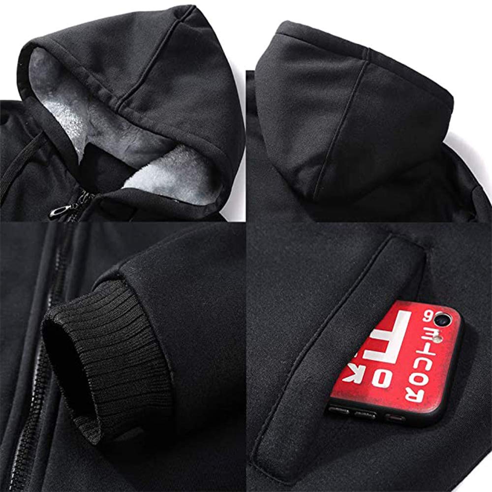 LBL Homme Hiver Chaud Sweats à Capuche Zippé Épaisse Veste de Manches Longues