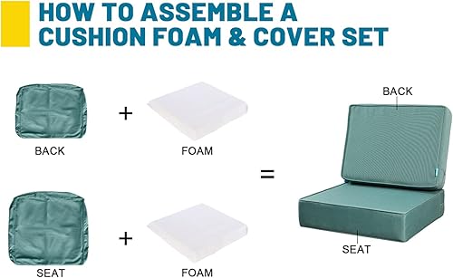 Miniatura 3 de ARTPLAN Cojín de asiento profundo para exteriores, juego de 24 x 24 x 6 pulgadas, cojín cuadrado para silla de patio de 18 x 24 pulgadas, para