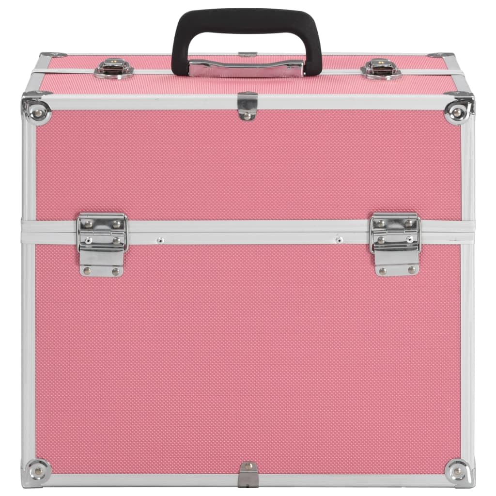 Mangloder Kosmetikkoffer 38x23x34 cm Rosa Aluminium mit ausziehbarem Oberteil, Fächern, Tragegriff, abschließbar, ideal für Reisen, Beauty, Pflege und Organisation im Badezimmer