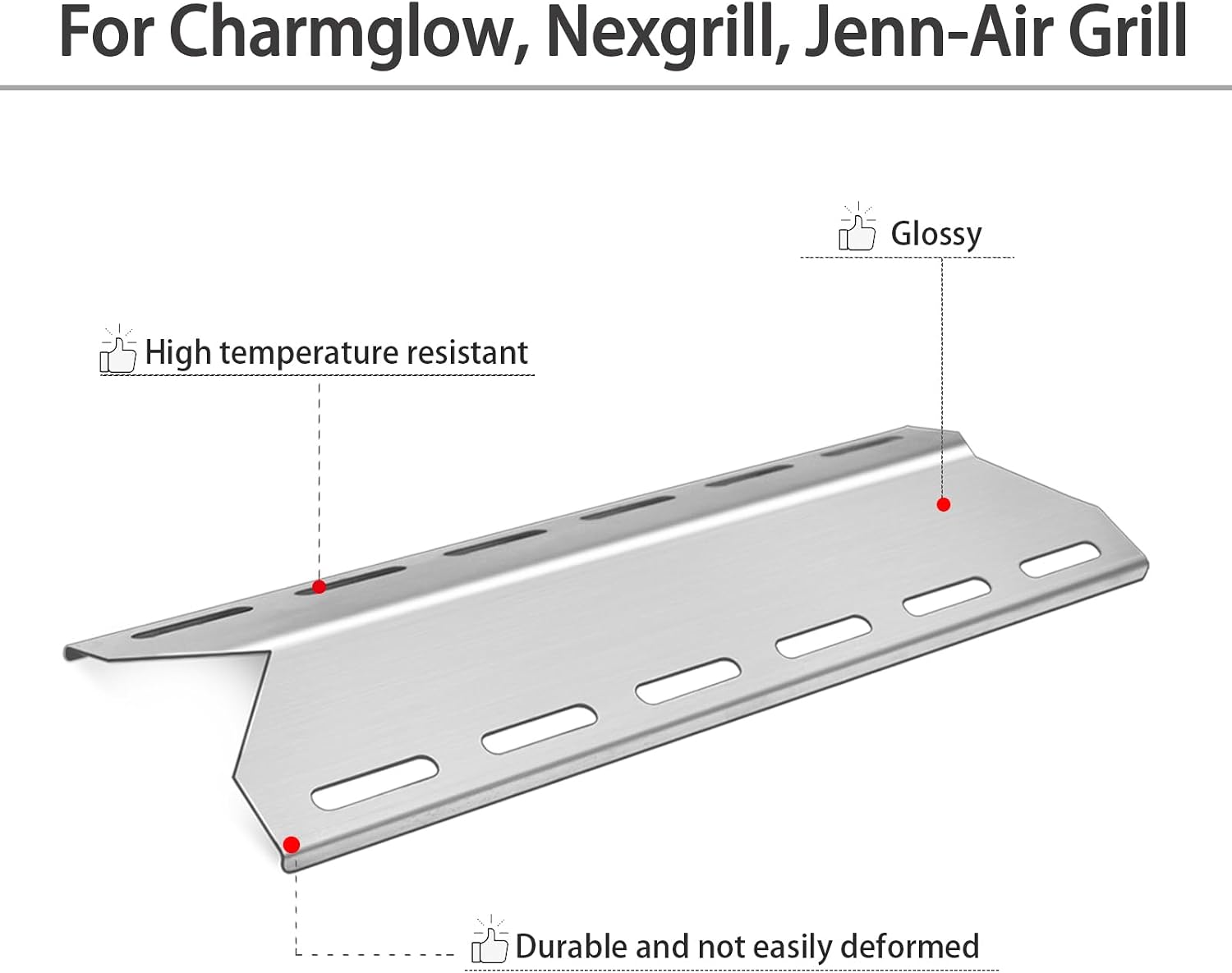 Grill Heat Plate Replacement for Charmglow, Member Mark, Jenn-Air, Home Depot, Nexgrill, Kirkland, Member's Mark, Perfect Flame, Perfect Glo and Other Grill Models, Stainless Steel, 5-Pack, 17 5/16"