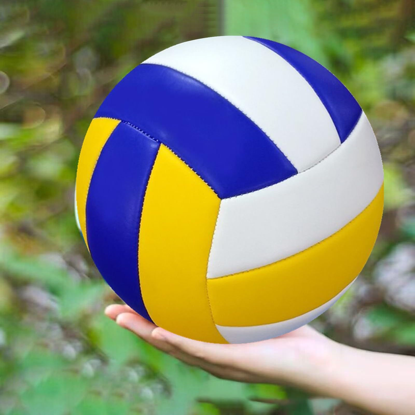 Volleyball Größe 5 Strand Outdoor Indoor Offizieller PVC Wettkampfball mit Maschinennähte, Blau Weiß Gelb
