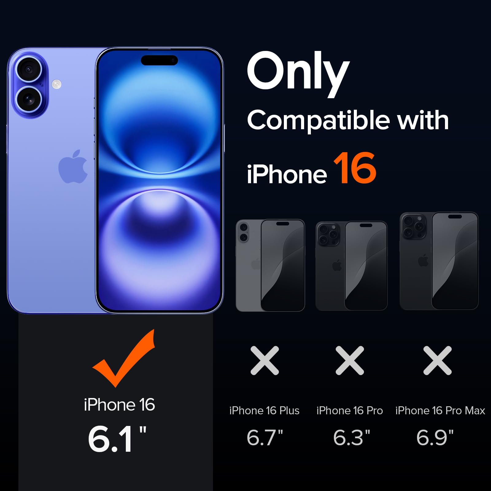 iVoler Anti Ingiallimento Chiaro Cover per iPhone 16 con 2 Pezzi Pellicola Vetro Temperato e Cornice di Installazione, [Antiurto di Grado Militare] Custodia Trasparente Sottile Case-Blu