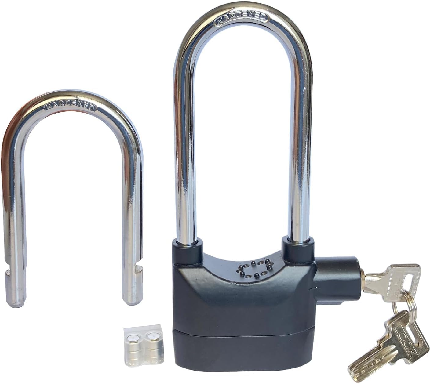 Long Cross Beam 110dB Alarm Padlock with 3 Keys | Anti-Theft Security Lock for Bike, Door, Gate & Motorcycle | Motion Sensor Alarm System | Heat Hardened Rustproof Lock Body with 6pc AG13 Batteries-image-38