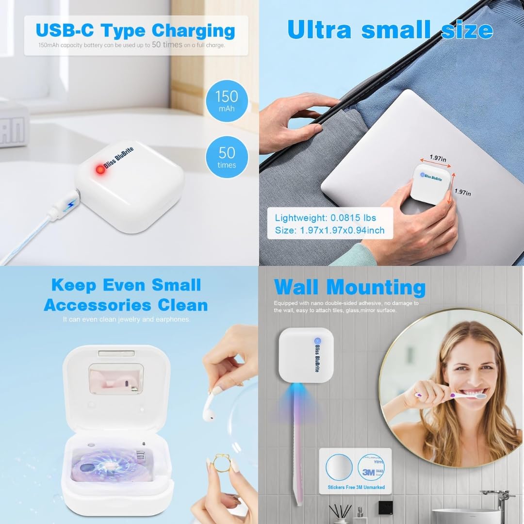 Desinfectante de cepillo de dientes UV-C, limpiador de cepillos de dientes UV-C, cubierta de cepillo portátil, soporte para cepillo de dientes, funda de limpiador de cepillos de dientes