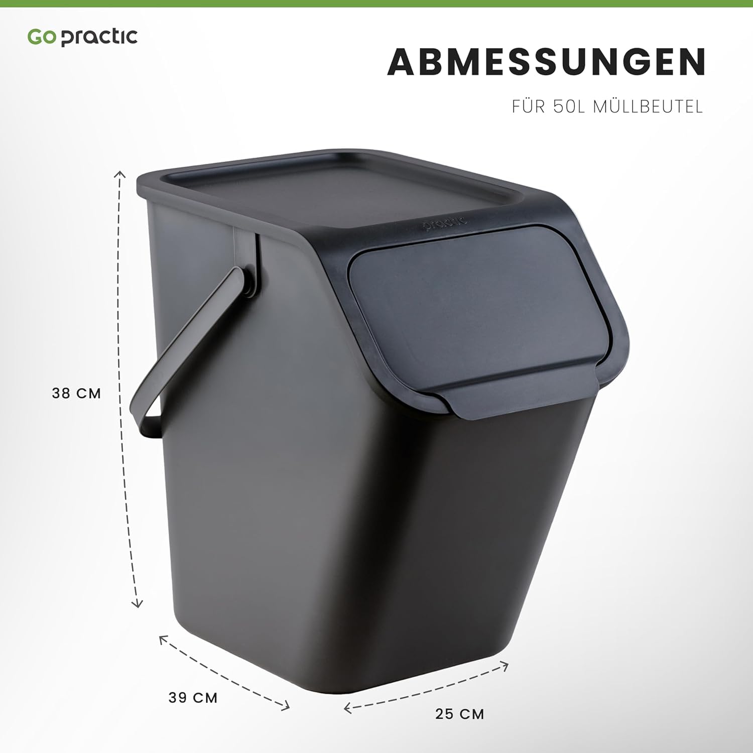 Küchen Mülleimer 2x 25L Schwarz mit Deckel, für Gemischte Abfälle, Mülltrennsystem für Recycling, Abfallbehälter zur Trennung, Click-Funktion, Kunststoff Abfallbehälter zur Mülltrennung