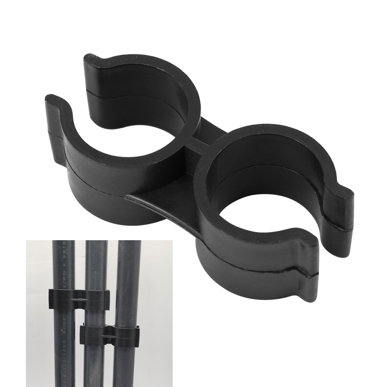 16Pcs Plastic Black Double Pipe Clamps, 20mm H-Type Double Port Pipe Clips, Warehouse Supermarket Shelf Pole Connector, Tube Buckle - Image 3