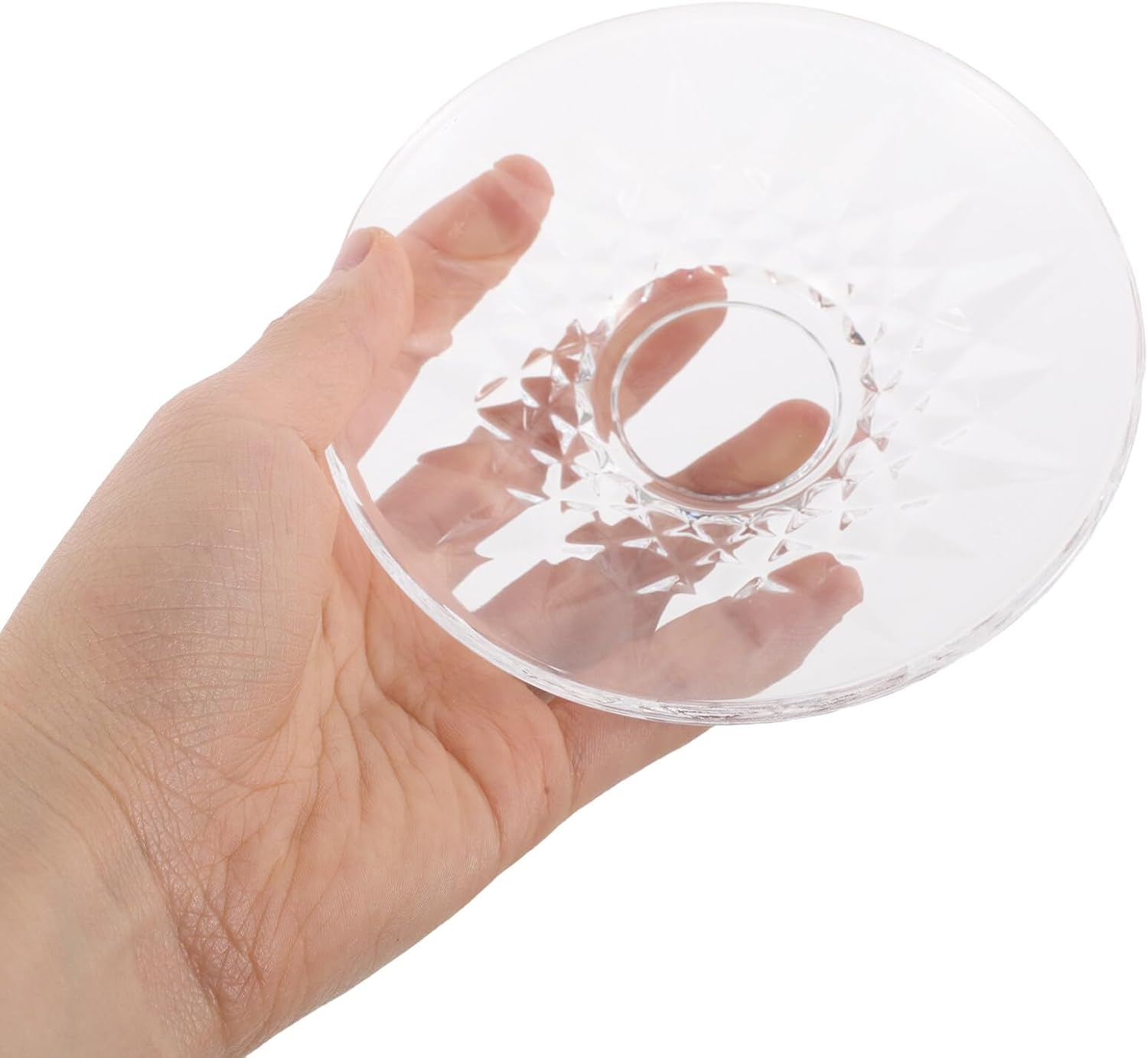 4pcs round Glass Tea Saucers Set, Small Snack and Soy Sauce Plates for Kitchen Dining, Sturdy Glass Food Dishware for Tea, Coffee, and Appetizers
