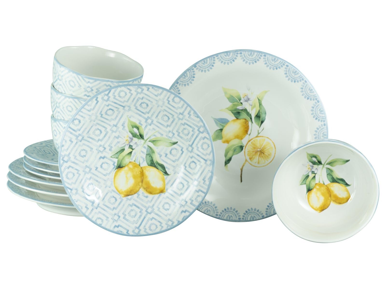Service de table 12 pièces CreaTable Lemoncello vaisselle en grès moderne assiette plate creuse
