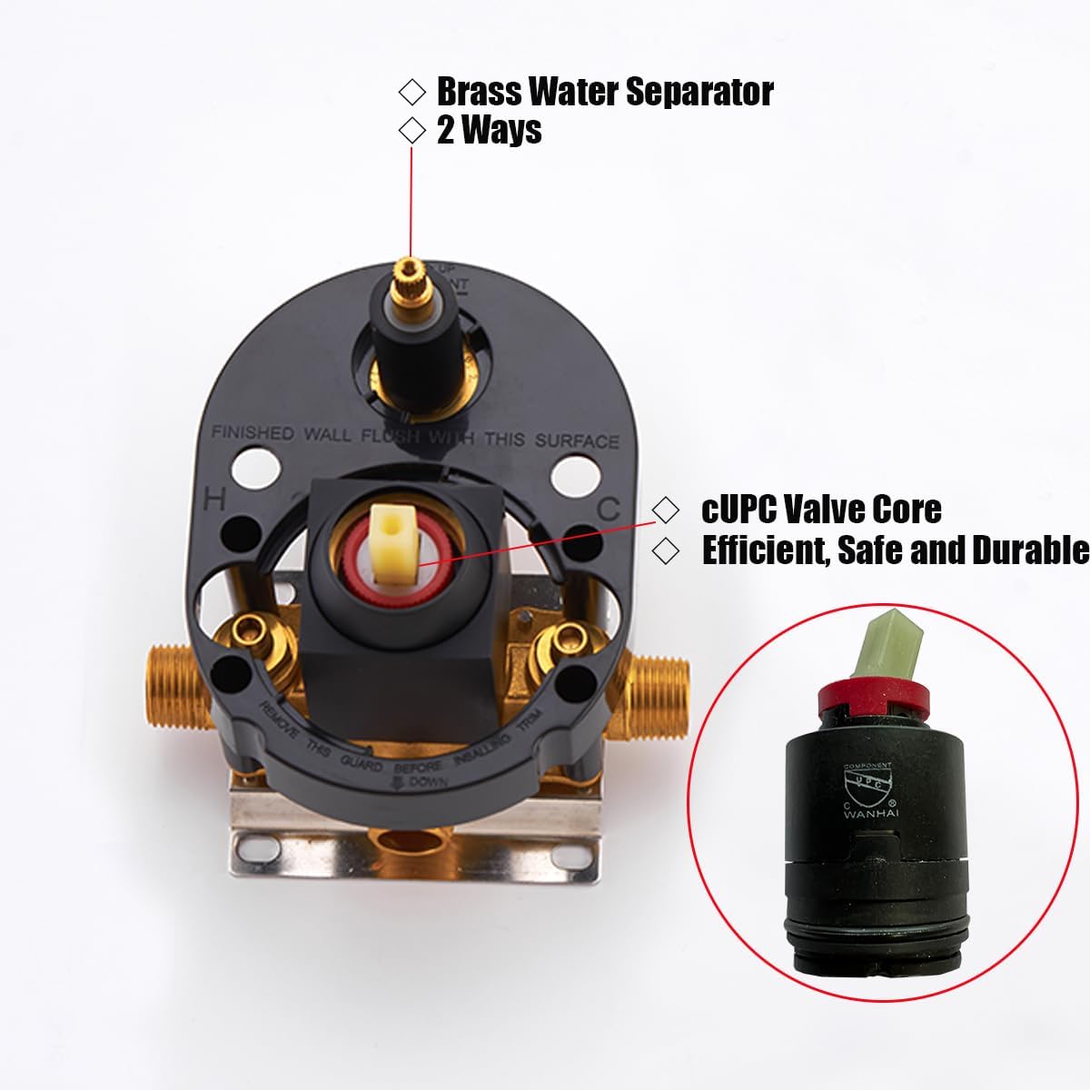 RANDOM Matte Black Shower Valve 2 Way Outlet Function Shower Diverter Valve With Diverter Water Mixer Valve and Trim Kit,Solid Brass Pressure Balancing Mixer Rough-In Shower Valve Kit.
