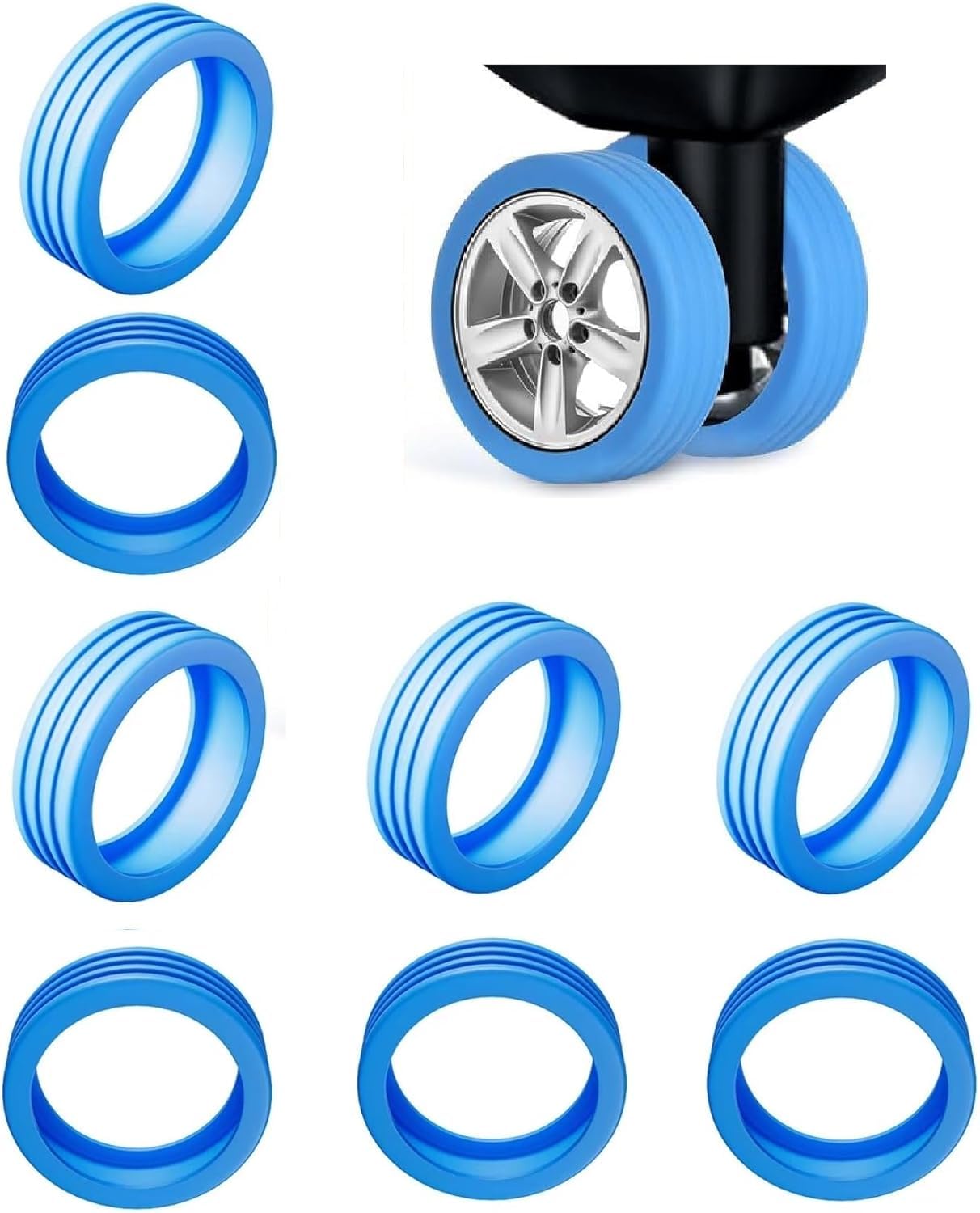 bhavya optic Luggage Wheel Protectors 8 Pack Silicone Covers for Suitcase Wheels (Blue)-picture-40