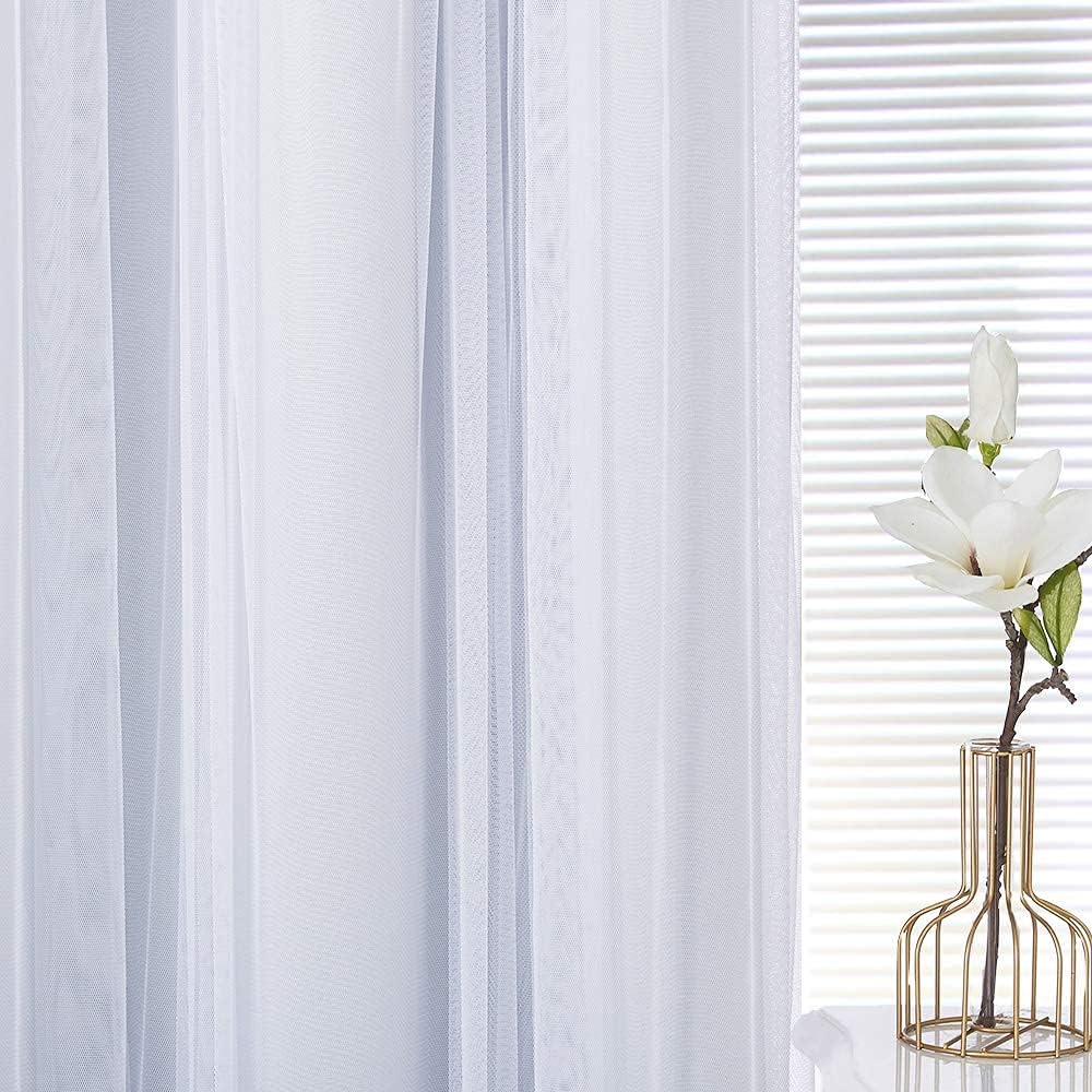 PONY DANCE White Double Curtains - Curtains 84 Inches Long with Sheer Elegance Window Panels for Living Room with Extra Tie-Backs, 52"x84", Greyish White, 2 PCs