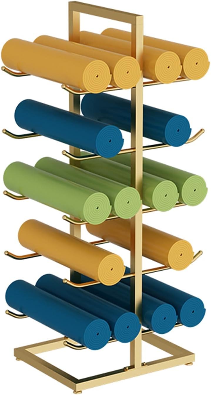 Gold/Black Yoga Mat Rack, 20 Foam Roller Storage Floor Stand, 5 Tier Large Metal Vertical Display Holder, Home/Gym/Workout Room (Color : Black)