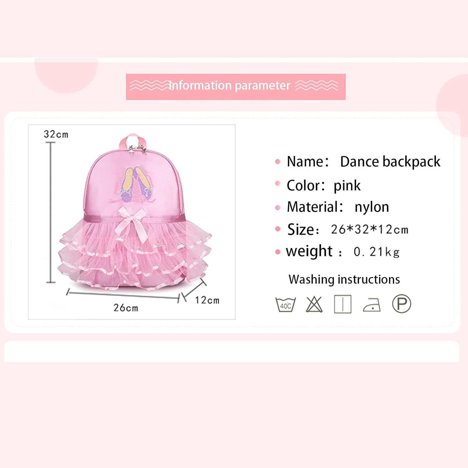 Yitengteng Princess Ballerina Backpack Dance Bag for Toddler Girls Nylon Backpack (Pink dance shoes) - Image 5