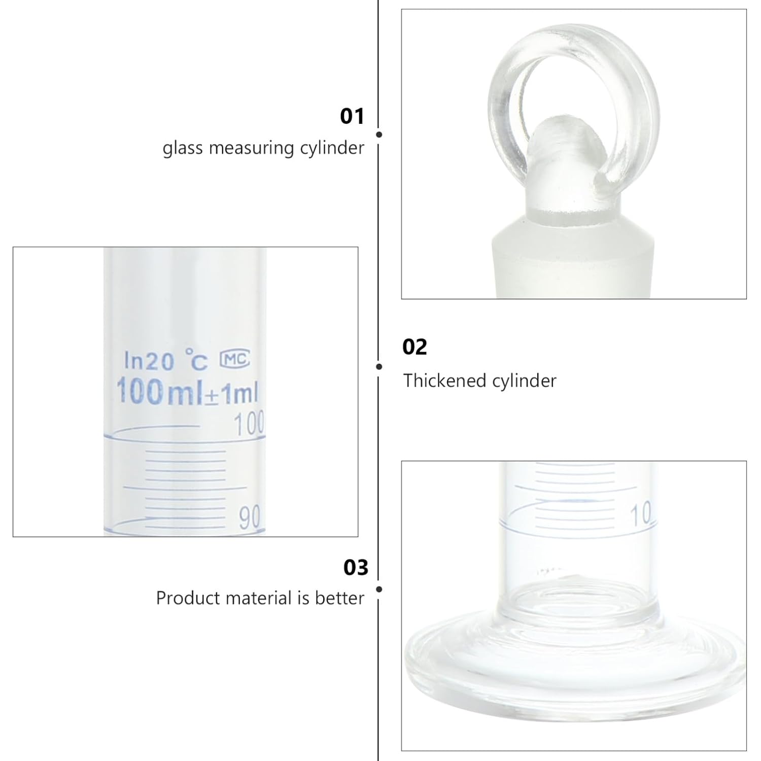 Borosilicate Glass Graduated Cylinders Lab Cylinders Stopper Chemistry Tool Thickened Measuring Tube Practical Glass Tube