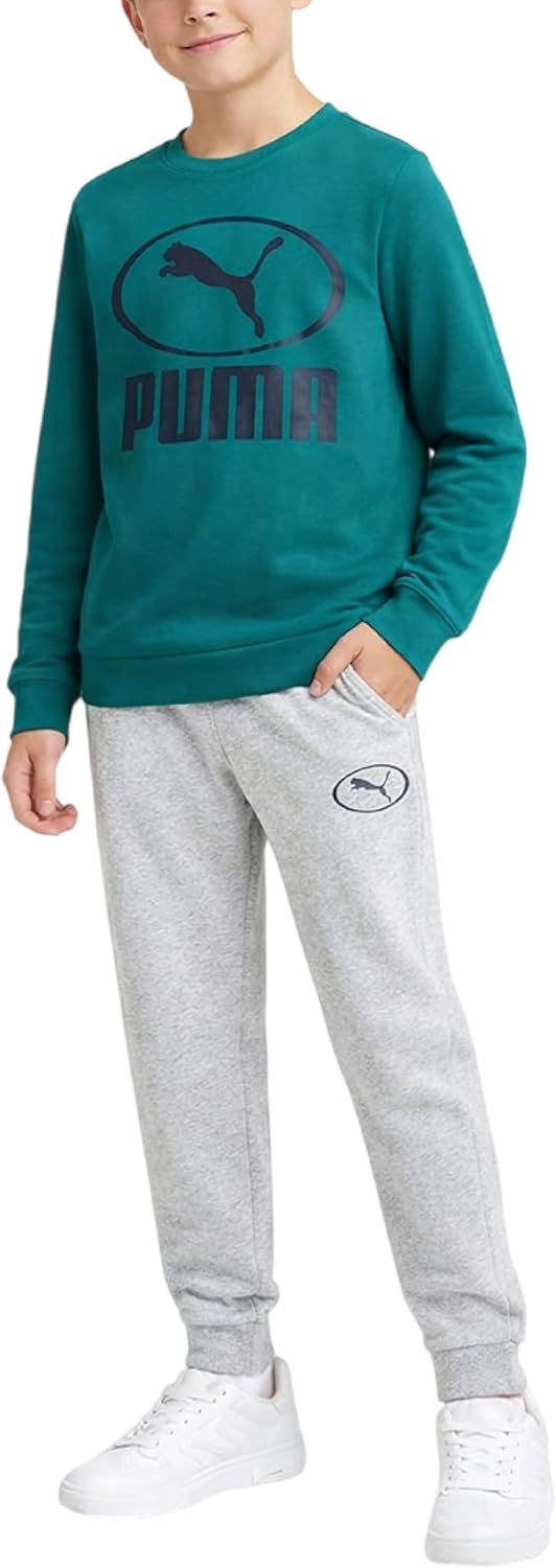 PUMA Boys Sweatpants Set - 2 Piece Soft Fleece Crewneck Pullover Boys Sweatshirts and Jogger Pants Kids Activewear Set (8-16)