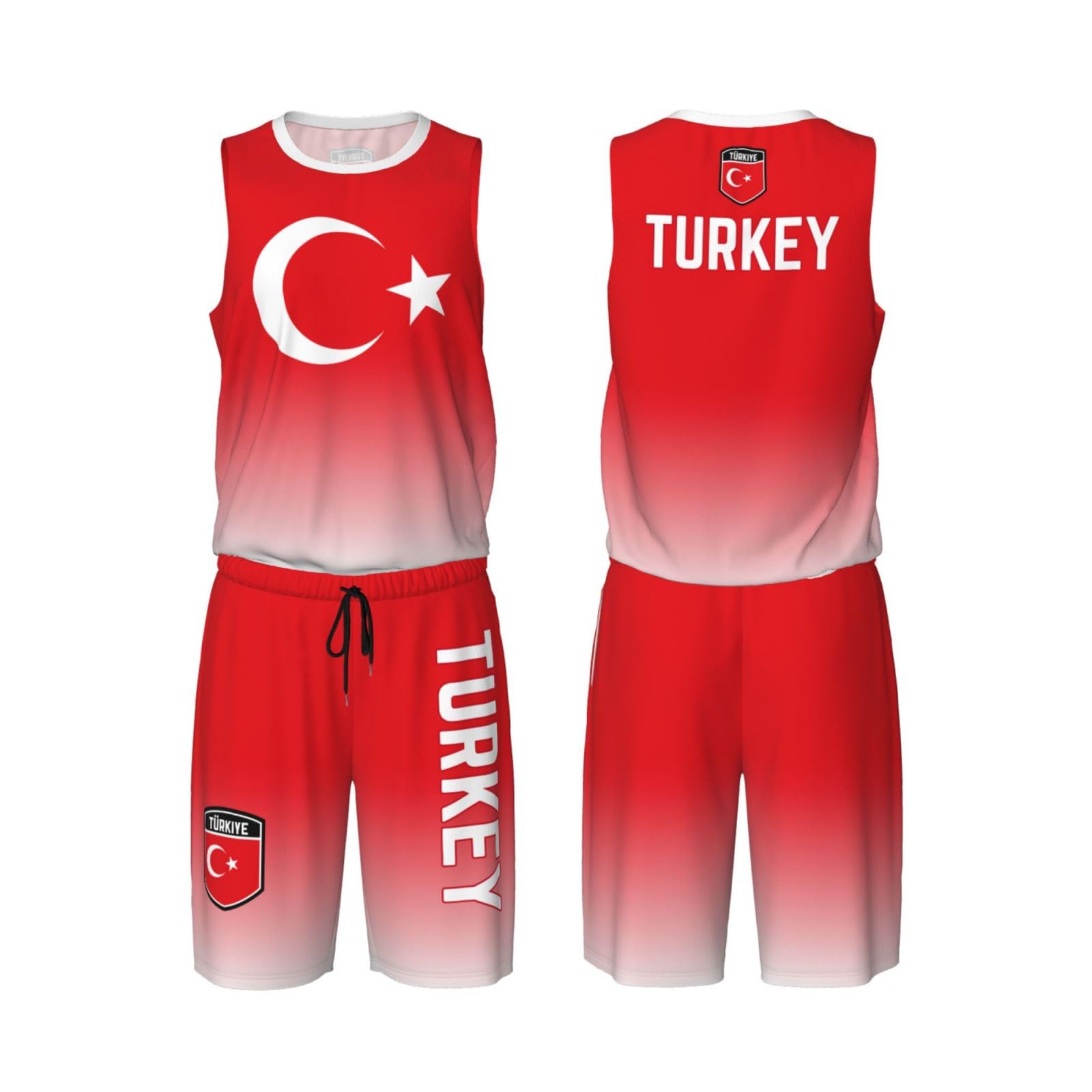 DABOYOZHZH Turkey Flag Basketball Uniform Suit for Men Team Training Athletic Gradient Jersey