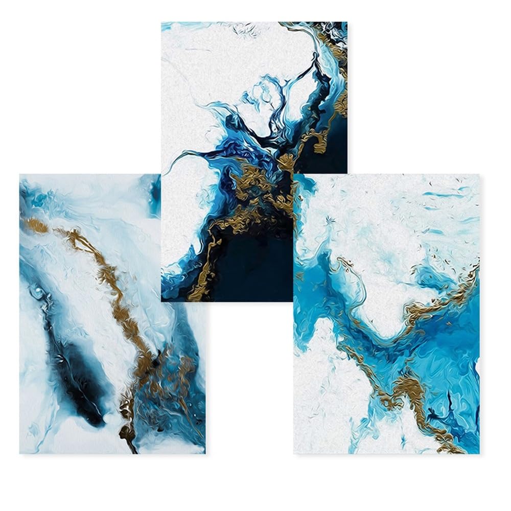 SOBMQ Poster-Modern Abstract Art Prints Blue Marble Background Gold Nordic Canvas Painting Wall Art Living Office Room Home Decor Poster Pictures-50 * 70cm-3PCS (No Frame)