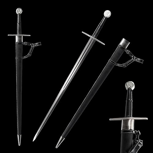 Hoja afilada de acero forjado a mano de 48 pulgadas, espiga completa con funda protectora de cuero, espada medieval de metal real, regalos para