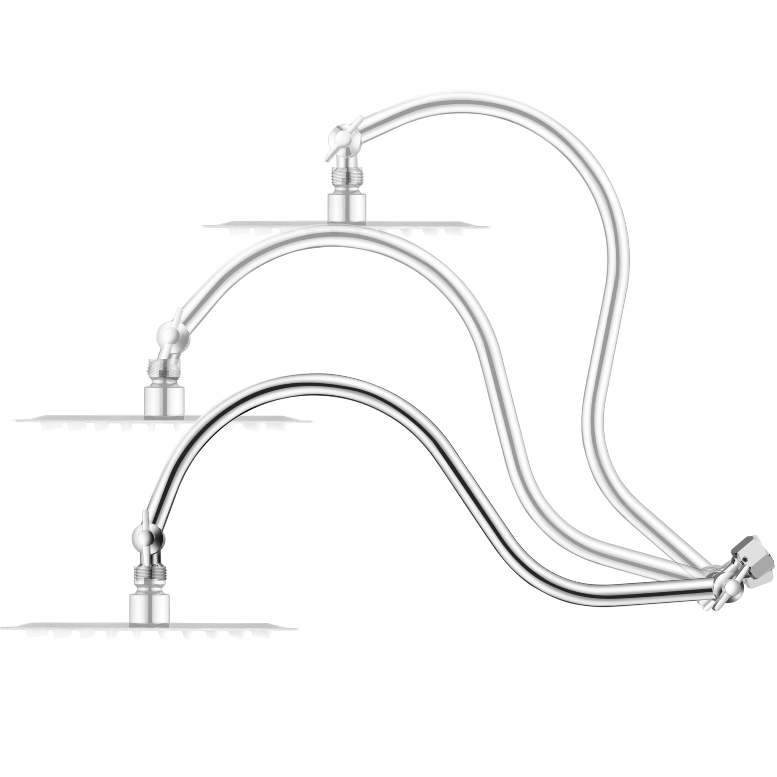 Singing Rain Chrome 15 Inch Goose Neck Curved Extra Long Adjustable Shower Head Extension Arm With Locking Set Screw, Brass Angle Height Adjustable, G1/2 Universal Connector Compatible ( Finish)