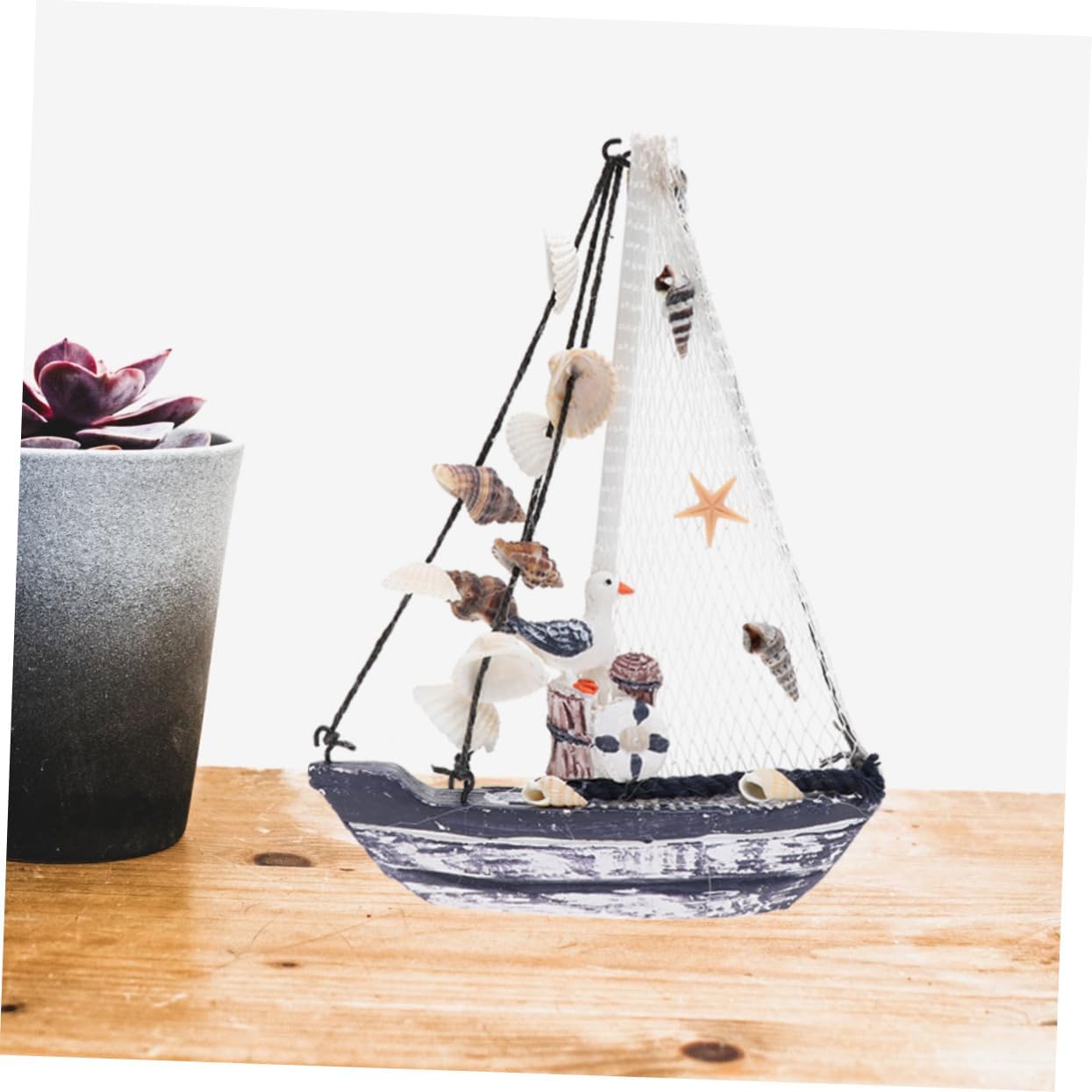 Garneck Real Shell Sailing Boat Ornament Resin Craft Home Decoration for Family Friends