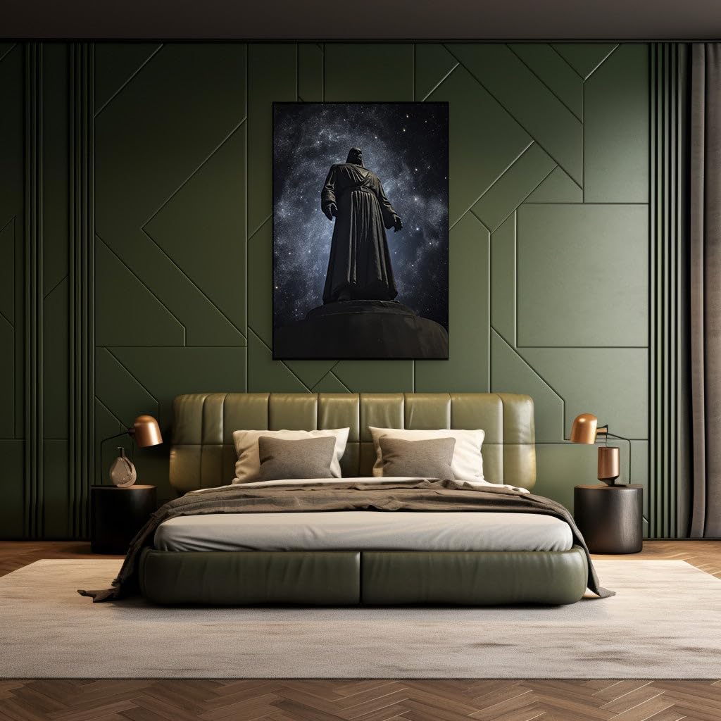 Canvas for Living room. Mystic Silhouette Under the Stars - A Celestial Vigil in Stone, 27 x 18 inch Canvas Wall Art - Modern Home Decor