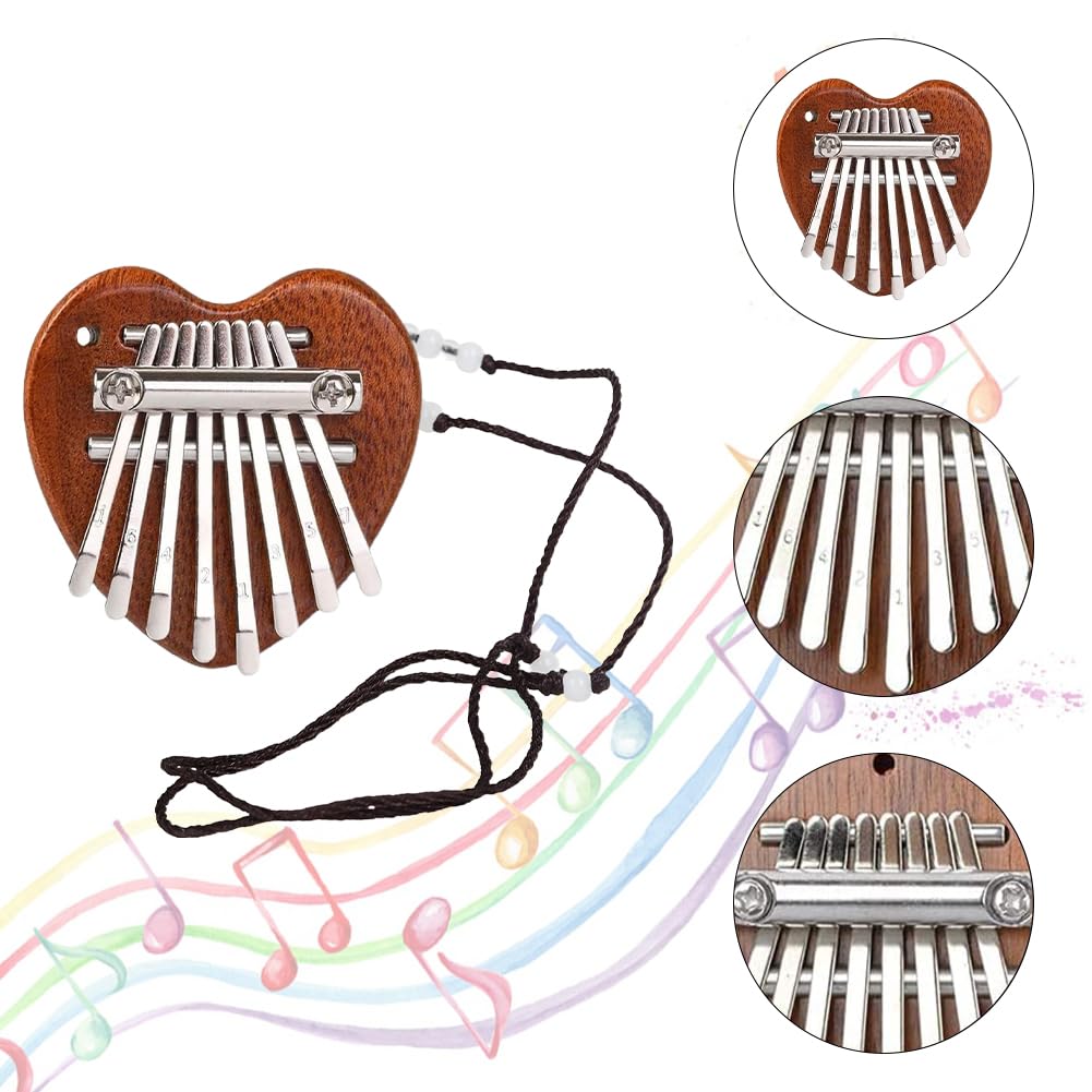 Mini Kalimba a 8 Tasti, Pianoforte per Pollice in Legno Massiccio, Strumenti Musicali Portatili Con Cordino per Bambini, Adulti e Principianti, Forma Cuore
