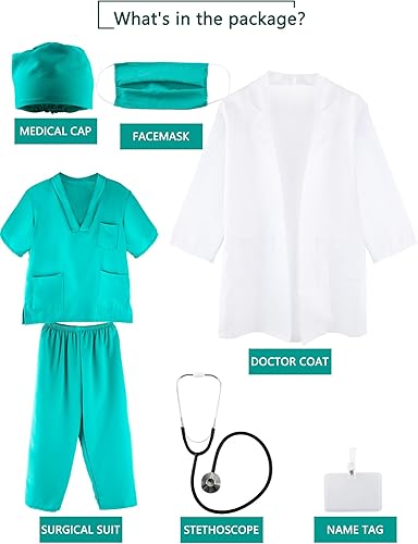 Miniatura 8 de Puteraya Conjunto de disfraz de médico quirúrgico para niños, uniforme con estetoscopio, juguetes para niños y niñas, disfraz de Halloween, cosplay
