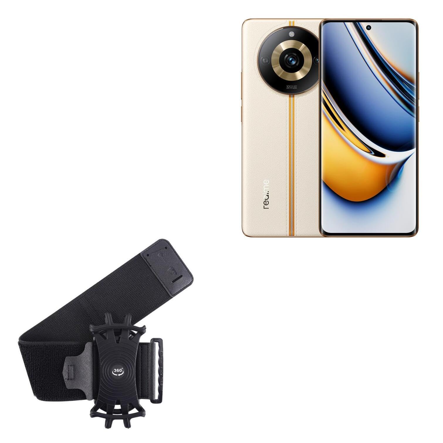 BoxWave Holster Compatible with Realme 11 Pro - ActiveStretch Sport Armband, Adjustable Armband for Workout and Running - Jet Black