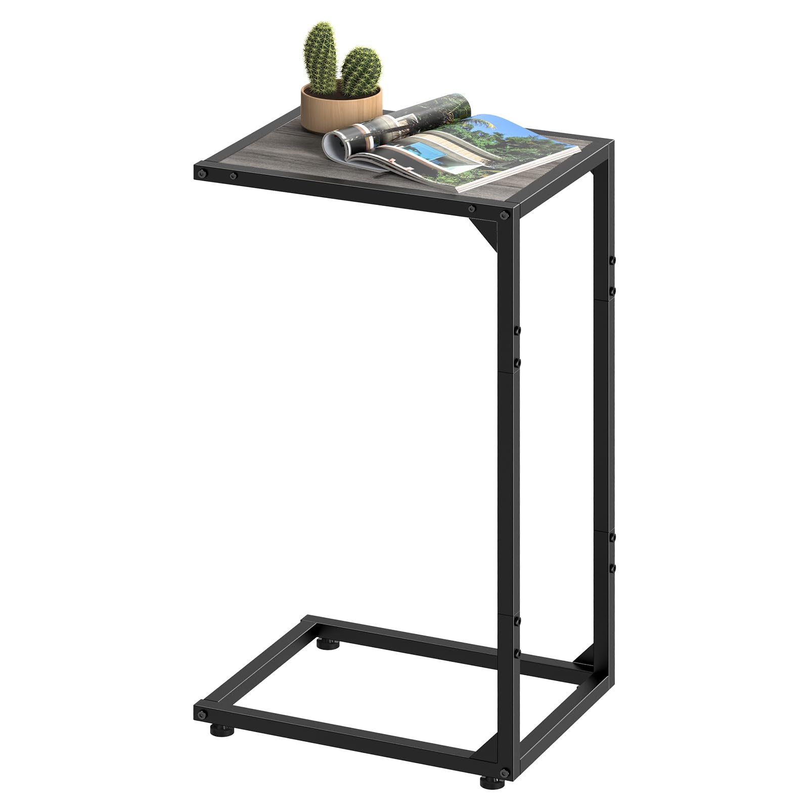 melos C Shaped End Table, Snack Side Table, C Tables for Couch, Couch Tables That Slide Under, Small TV Tray Table for Living Room, Bedroom,Dark Grey