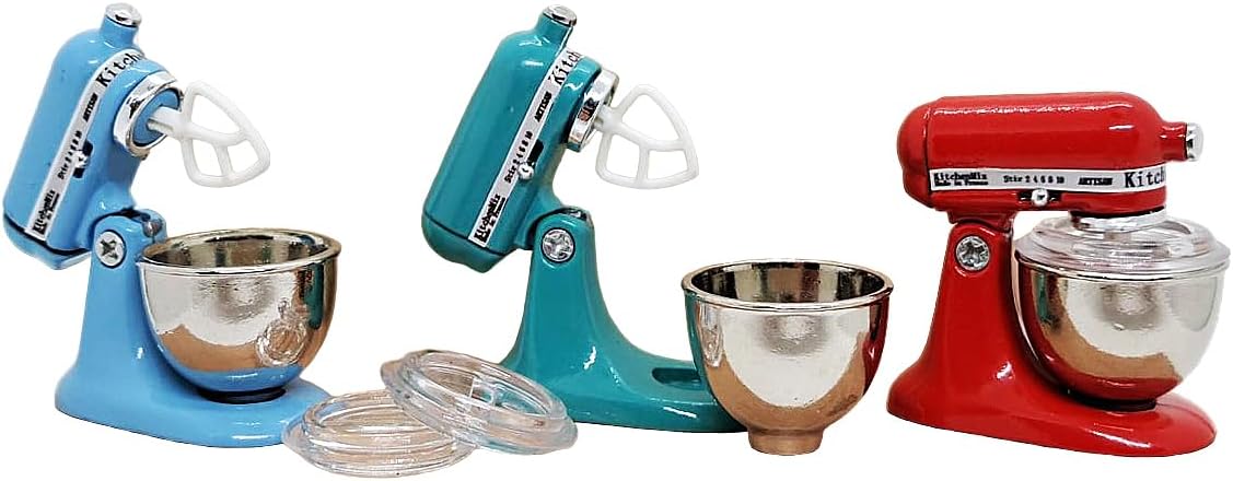 ChangThai Design 小さな1&frac14;インチ 高さのブルーパン生地ミキサーマシン スチールミニチュアドールハウス装飾アクセサリ