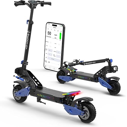 RD2 Off-Road Scooter for Adults, 5000W Dual Motor, Up to 50 MPH High Speed, 55 Miles Long Range, 10" Pneumatic Tires, Foldable Commuter E-Scooter, Dual Suspension