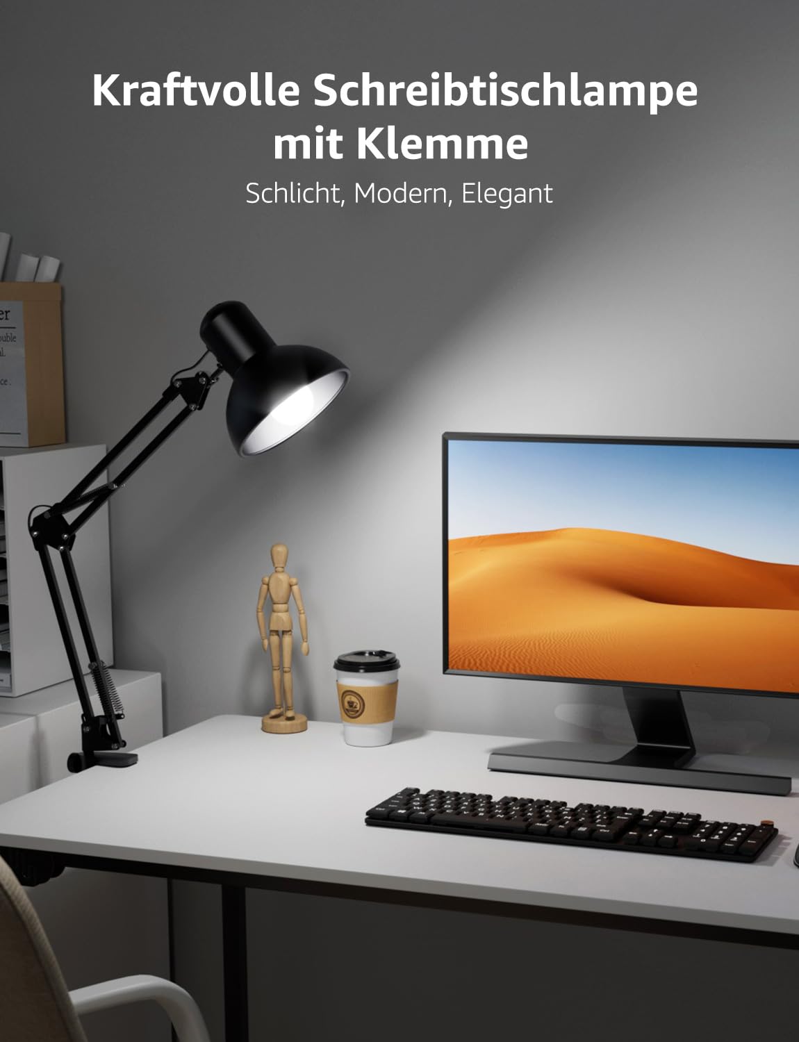 Lepro Schreibtischlampe Retro, Klemmbare Tischlampe E27, LED Büro Leselampe Nachttischlampe Verstellbare, Gelenk-Arm, schwenkbar, Tageslichtlampe Schreibtisch leuchte, HxBxT: 38 x 15 x 27cm, Schwarz