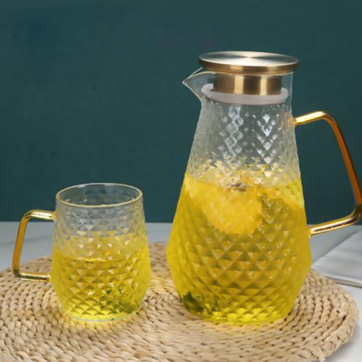 Toyvian Jarra de Agua Fría de Vidrio de Borosilicato con Asa Resistente al Calor y Sellado Hermético para Infusiones Leche Zumos y Bebidas Frías Diseño Decorativo con Textura