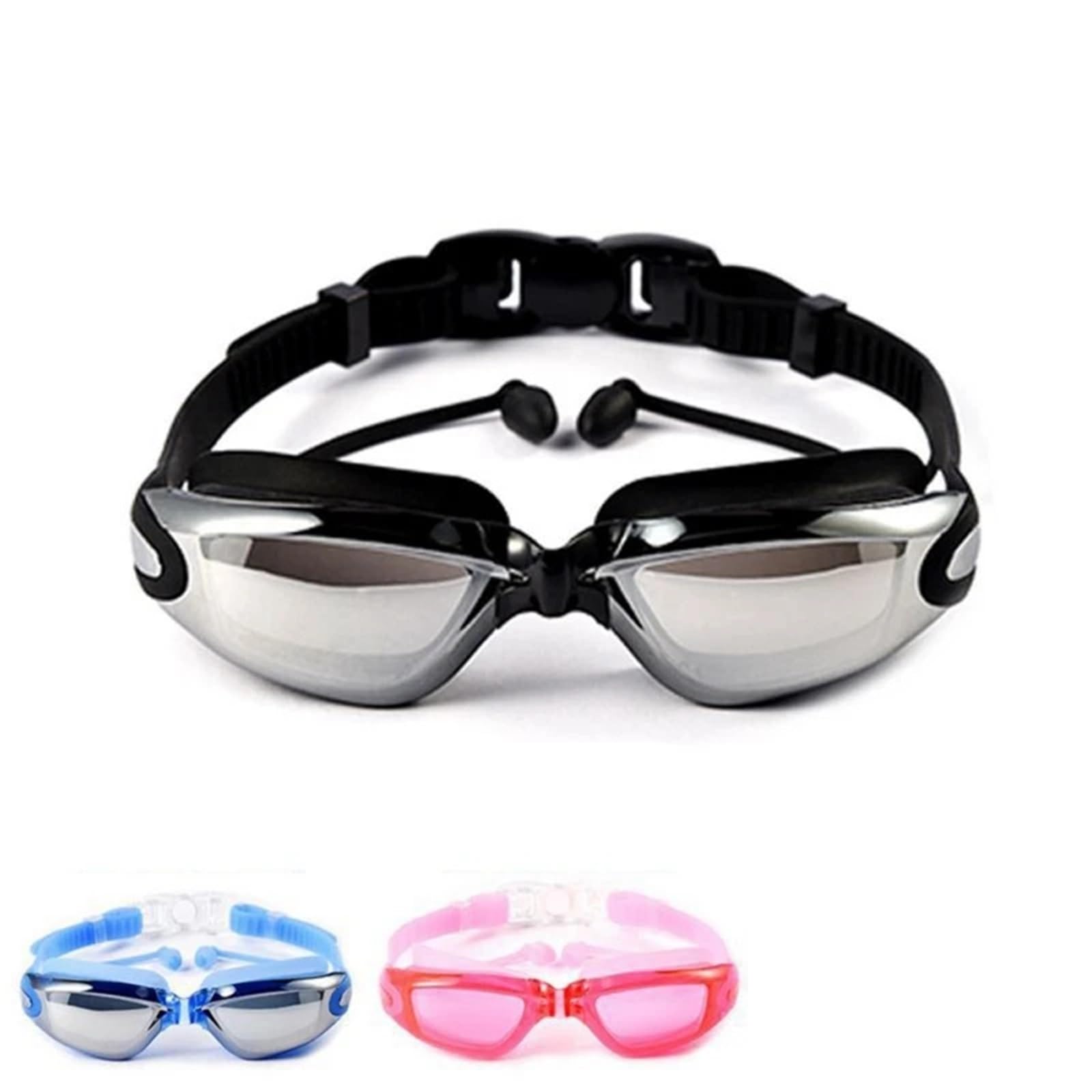 Gafas de natación antivaho impermeables al aire libre Para Deportes | Hombres Mujeres Marco grande con tapones for los oídos de silicona Gafas de natación Gafas for deportes acuáticos
