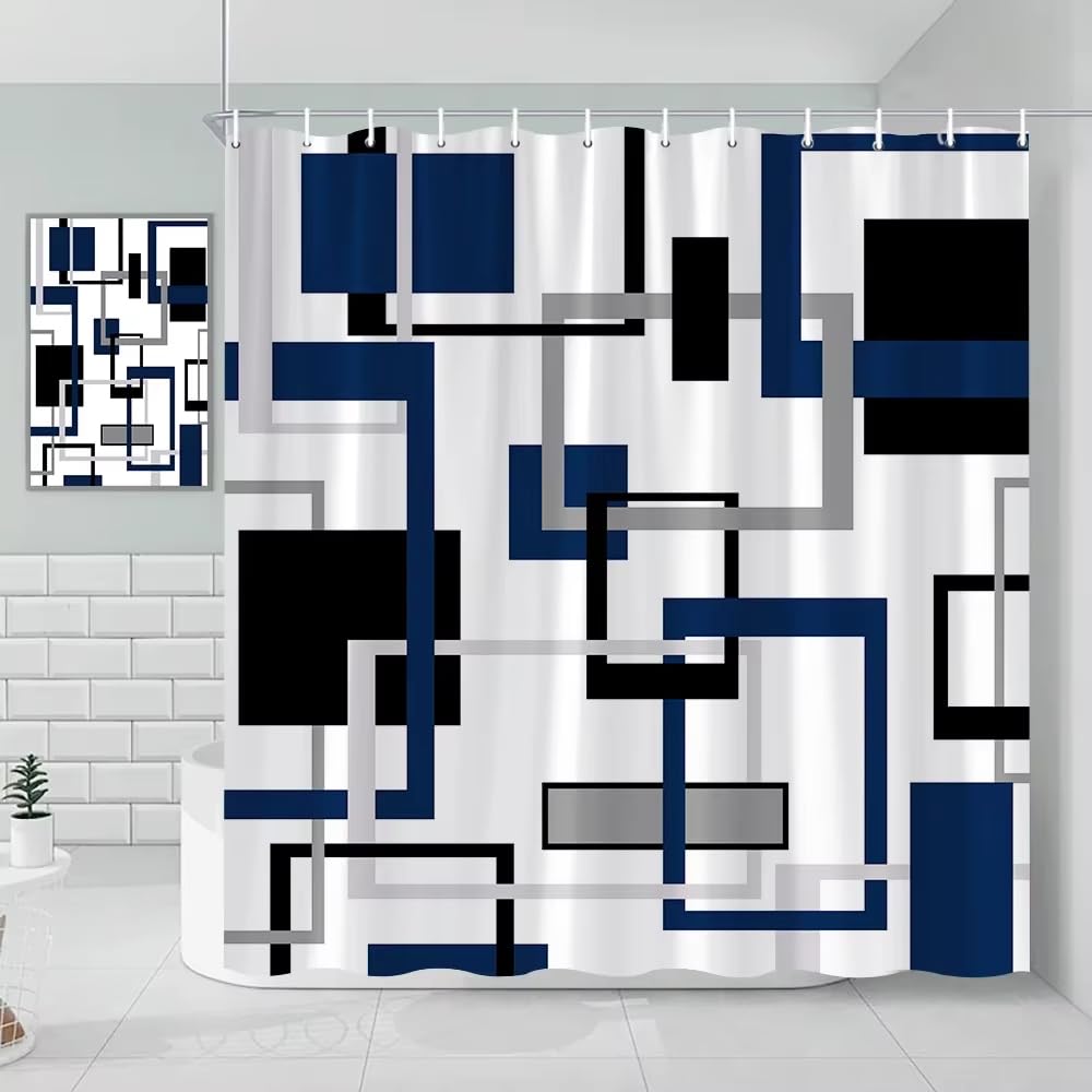 Rideau de douche tissu anti-éclaboussures style moderne géométrique chevrons 180 x 150 cm