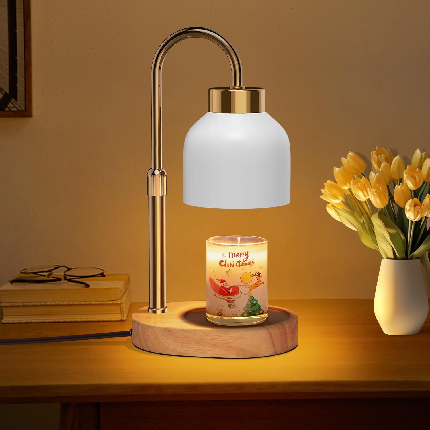 seenlast Electric Candle Warmer Lamp White, Candle Lamp Warmer with Timer, Wax Warmer Lamp for Jar Candles, Adjustable Height Candle Light Warmer with 2 Bulbs