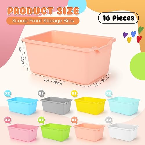 Miniatura 2 de Dandat 16 cubos de plástico a granel para organización del aula, cubos apilables frontales para libros, contenedores de almacenamiento de juguetes