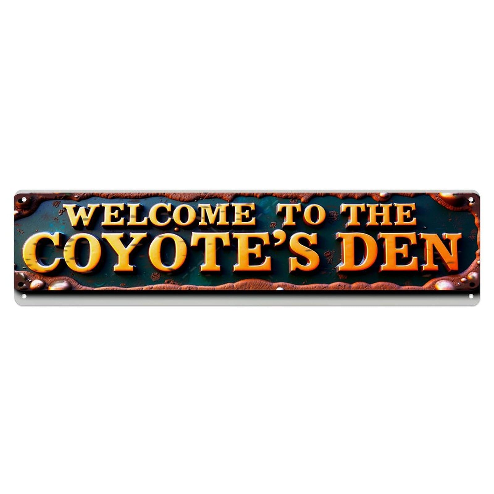 Jdyaojiesheng Vintage Welcome To The Coyotes Den Tin Sign Retro Metal Wall Decor Metal Poster, Home Bar Garage Farmhouse Cafe Wall Art Decoration 4X16inch