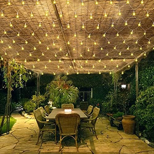 CCILAND 3x2m Christmas Net Lights Outdoor Mains Powered - 200 LED Mesh Light Plug in, 8 Modes 30V Low Voltage Garden Bush String Lights for Shrub Fence Backyard Patio Lawn Window (Warm White)