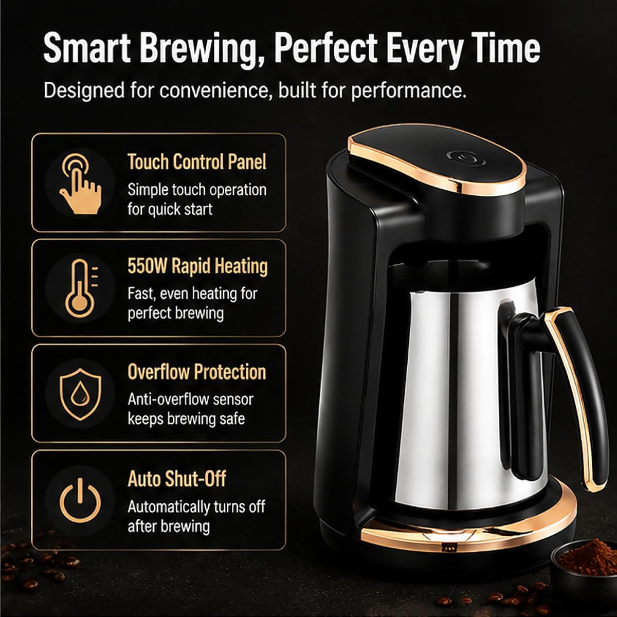 Cafetera turca eléctrica con control táctil, cafetera automática