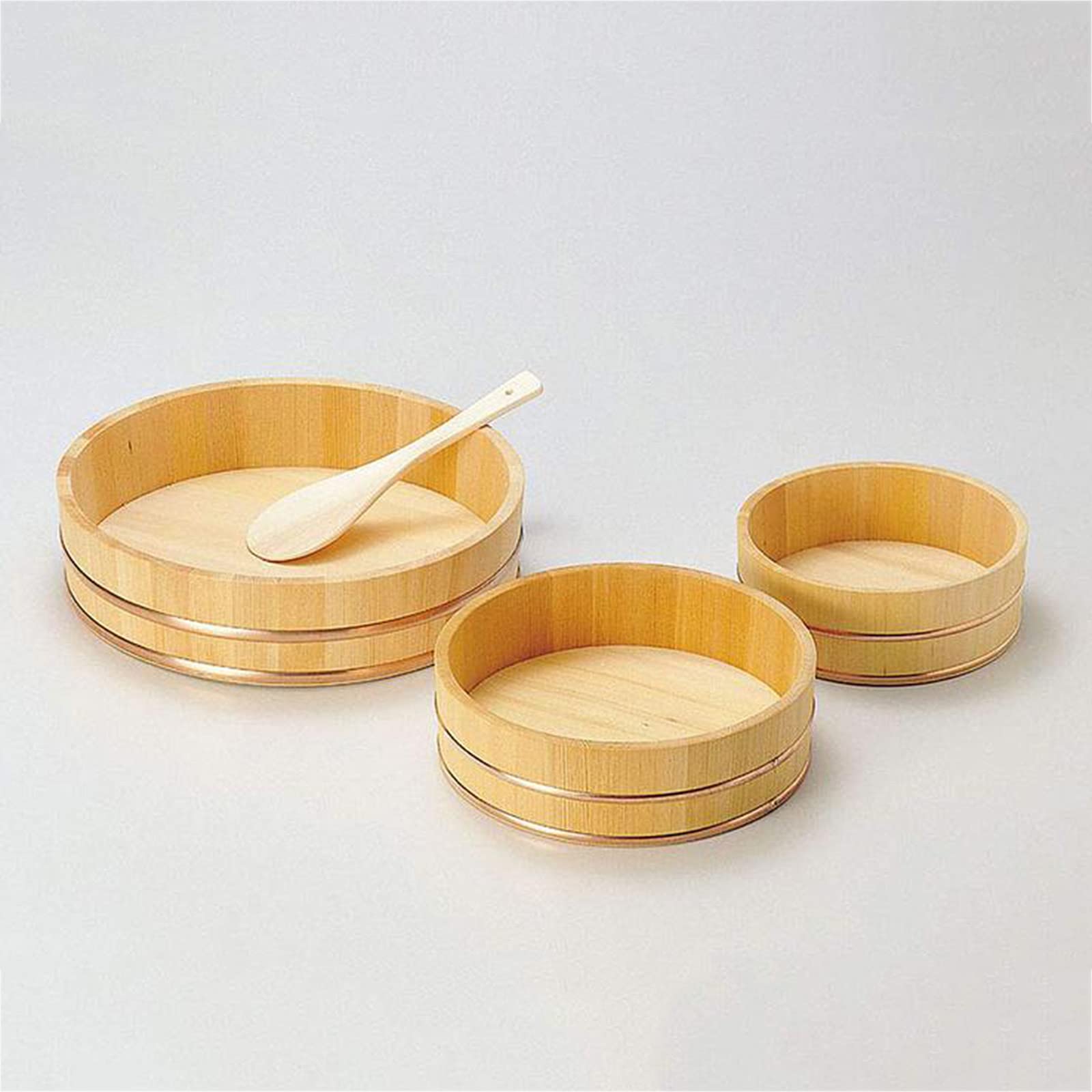 Große WoodenSushi Oke Reis-Rührschüssel mit Kupferbändern, 52 cm, perfekt für Sushi-Restaurants und Hobbyköche