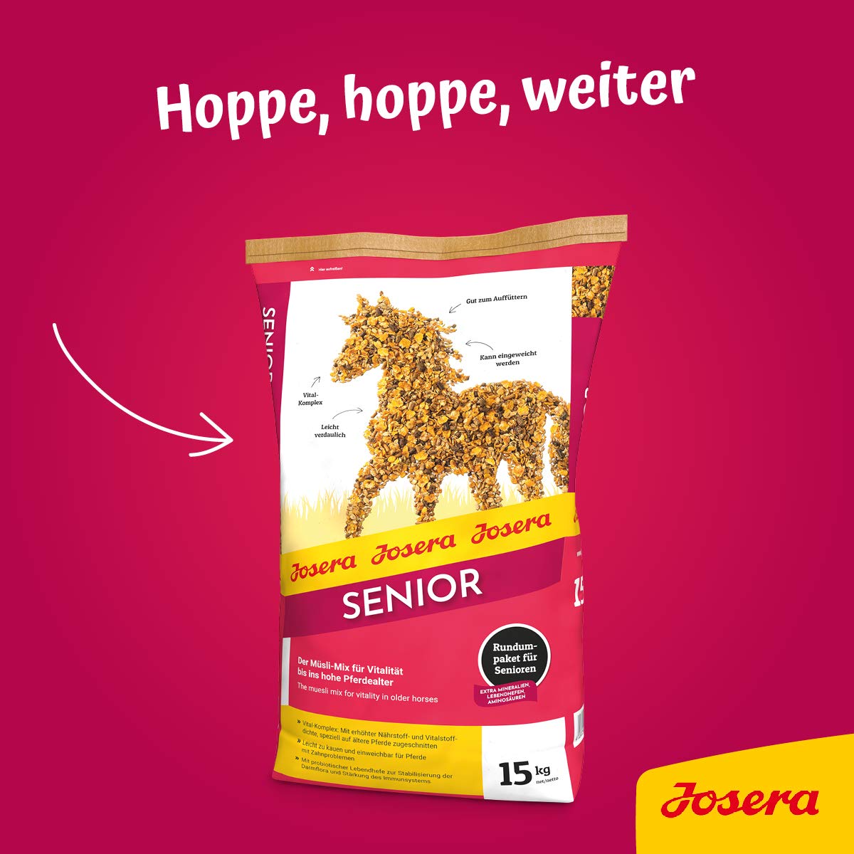 JOSERA Senior (1 x 15 kg) | PFERD SENIOR | Premium Pferdefutter für ältere & schwerfuttrige Pferde | Müsli-Mix für Vitalität bis ins hohe Pferdealter | nährstoffreich & leicht verdaulich | 1er Pack