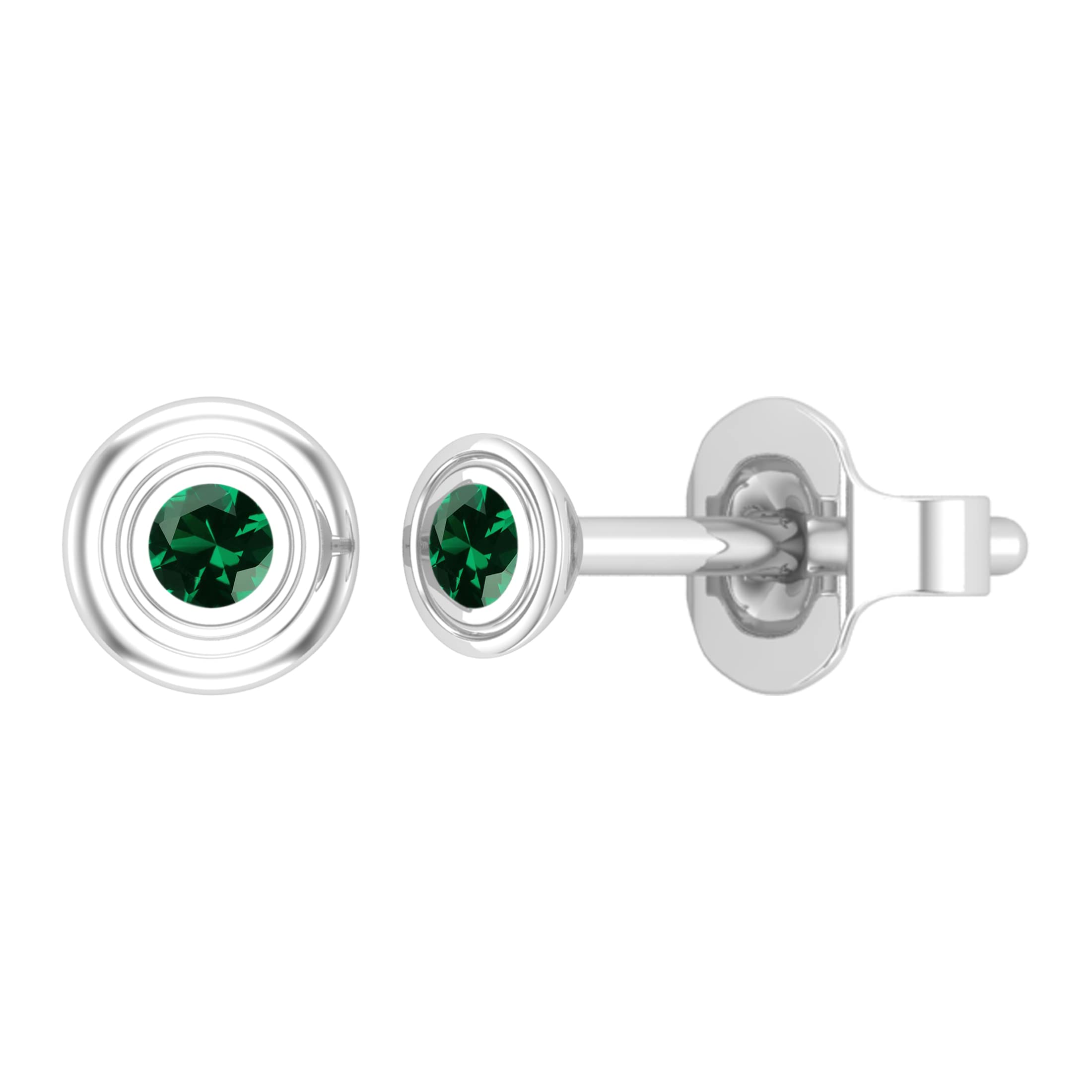 Dazzlingrock Collection Round Lab Created Emerald Bezel Set Solitaire Post Stud Earrings for Her in 925 Sterling Silver in Push Back