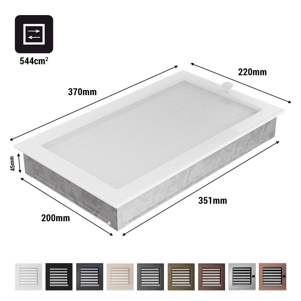 KRATKI ventilation grille fireplace grille 22cm x 37cm black with blinds, 22 x 37 cm - Image 3