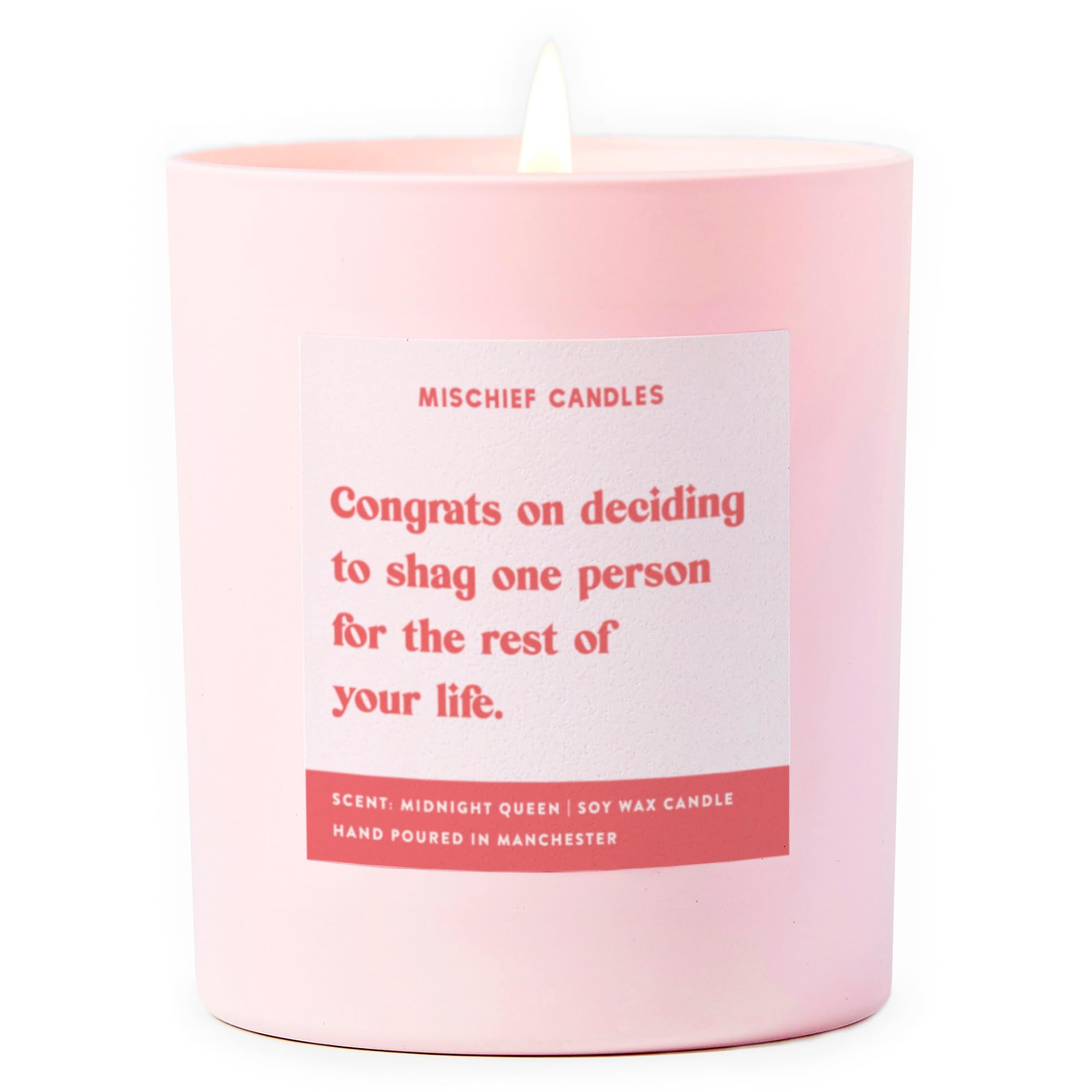 Mischief Candles Pink Funny Engaged Gift For Couple Gifts Engagement Scented Soy Wax Candle (Congrats On Shagging One Person)