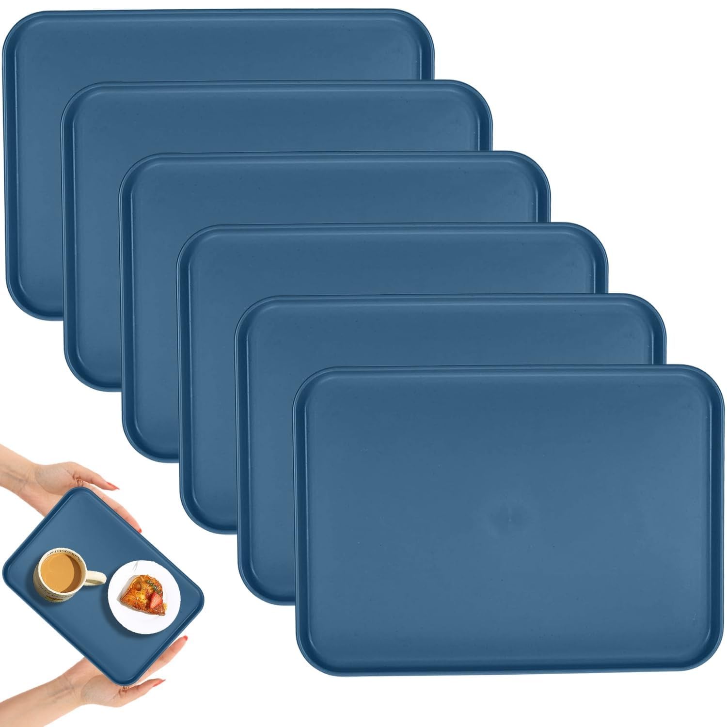 BGVM Wheat Straw Serving Platters for Party – 31CM Reusable Food Trays, BPA-Free Snack, Cookie & Appetizer Serving Dishes, Rectangular Stackable Tray for Kitchen, Picnic, Camping (6, Blue)-image-18