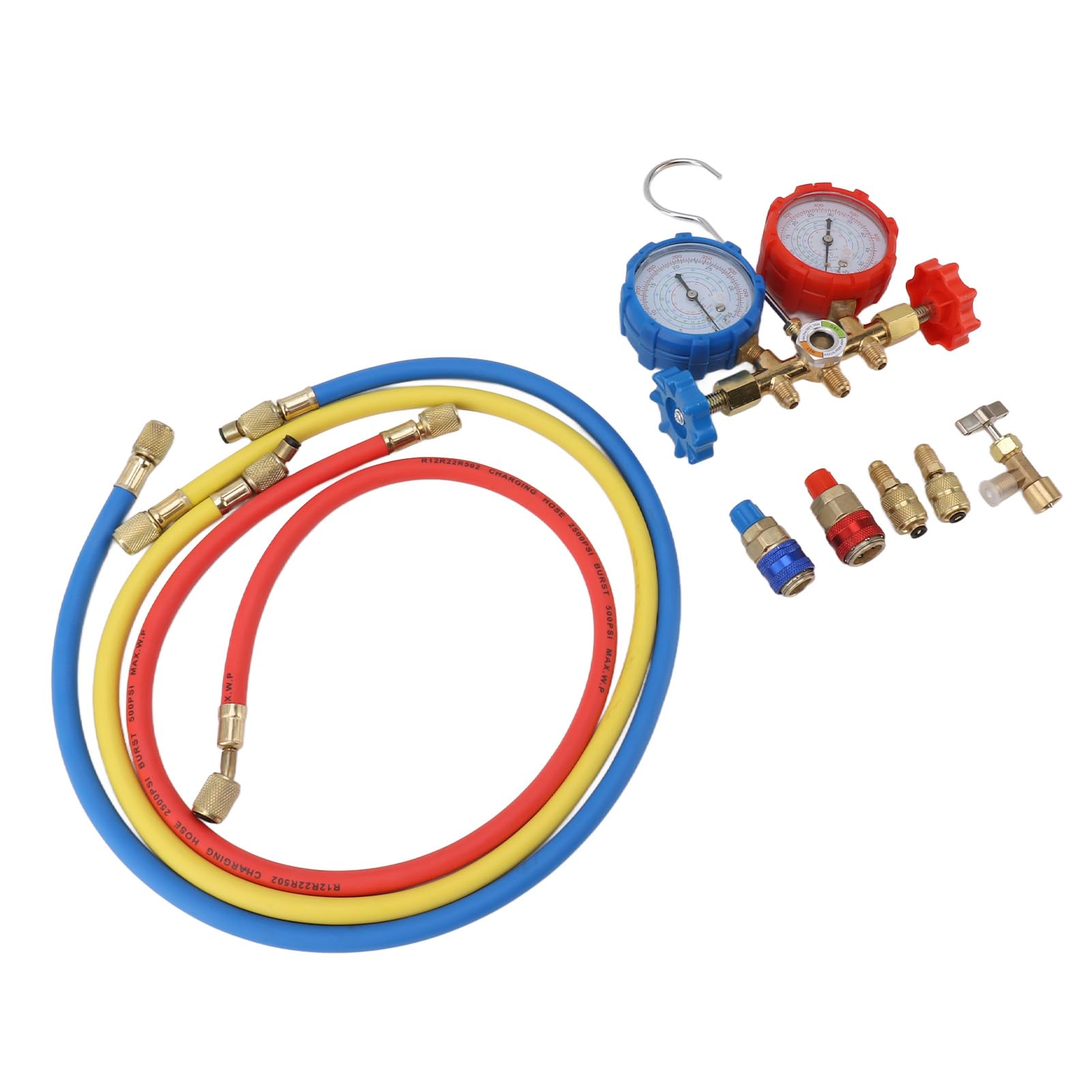 Juego de manómetros para aire acondicionado - R410A 22 134A, manómetro de diagnóstico de 3 vías con manguera para recarga de freón.