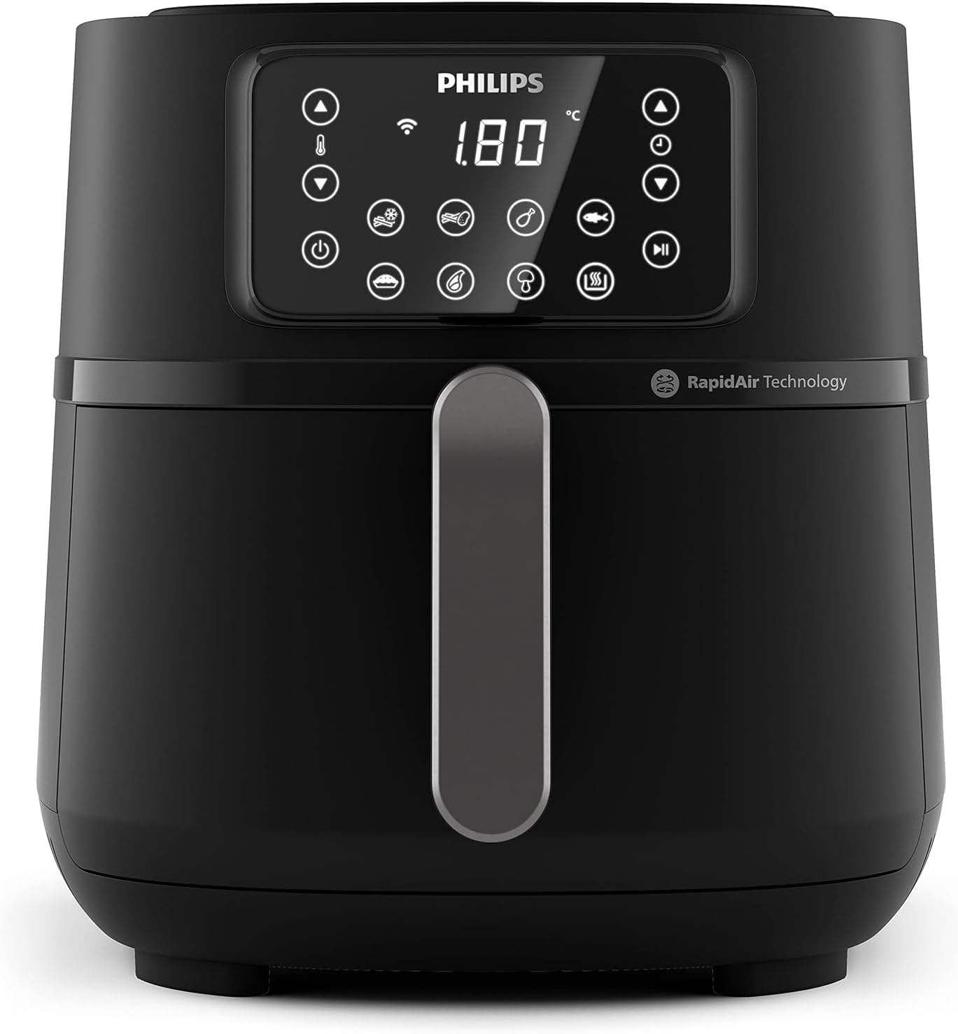 Front view of Philips Airfryer HD9285/94 showing control panel and handle