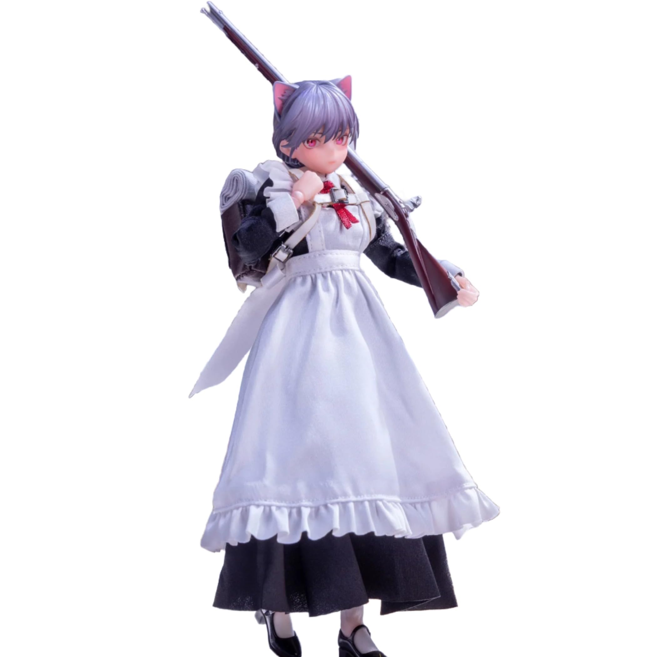 Next Fig HASUKI Fitchiko Musketeer-PA010 Cat Girl Maid Action Figure, 6Inch 1/12 Fully Articulated Collectible Model with Fabric Outfit Rifle Accessories,Ready-to-Display Anime Figure